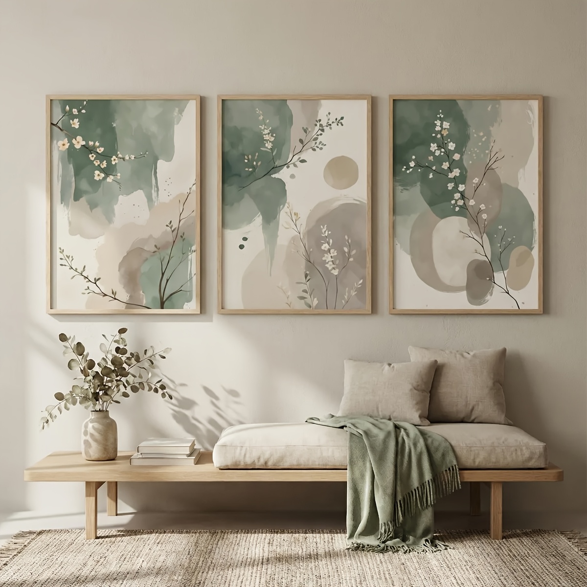 Interior Design Office - 3 adet Japon Tarzı Bitki Tuval