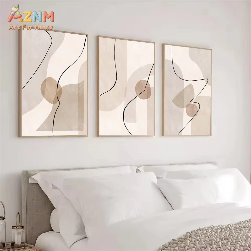Interior Design Home Decor - Soyut Bej Geometri Çizgi Duvar Sanatı