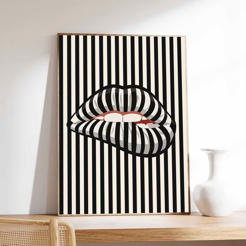 Interior Design Home Decor - Basit ve Soyut Çizgili Dudak Şeklinde