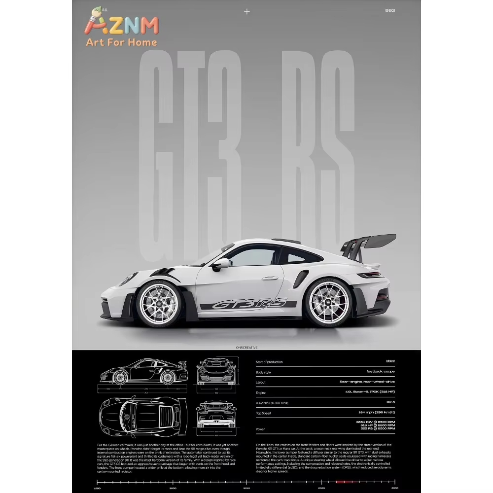 1 adet Minimalist 911 GT3-RS 7 - Interior Design Home Decor incelemesi ve fiyatı